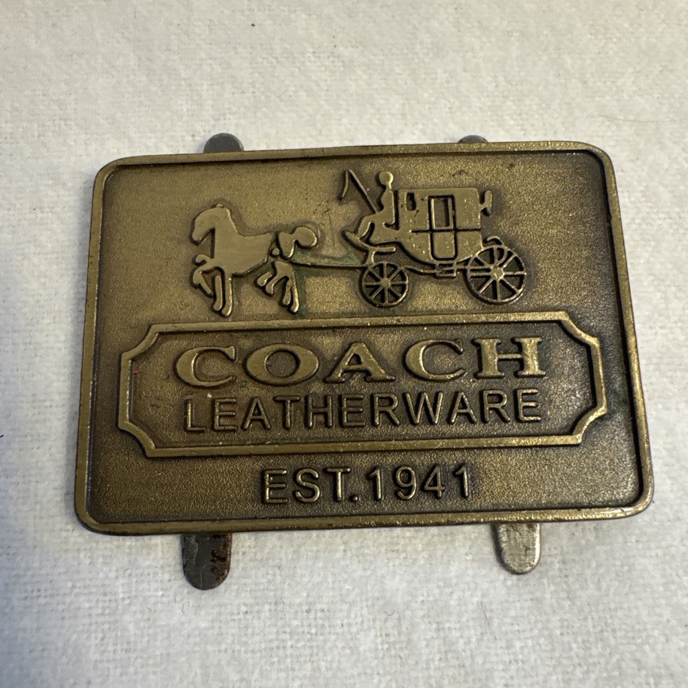 Engraved Coach Leatherware Raised Horses Carriage Brass Charm Tag Belt Logo